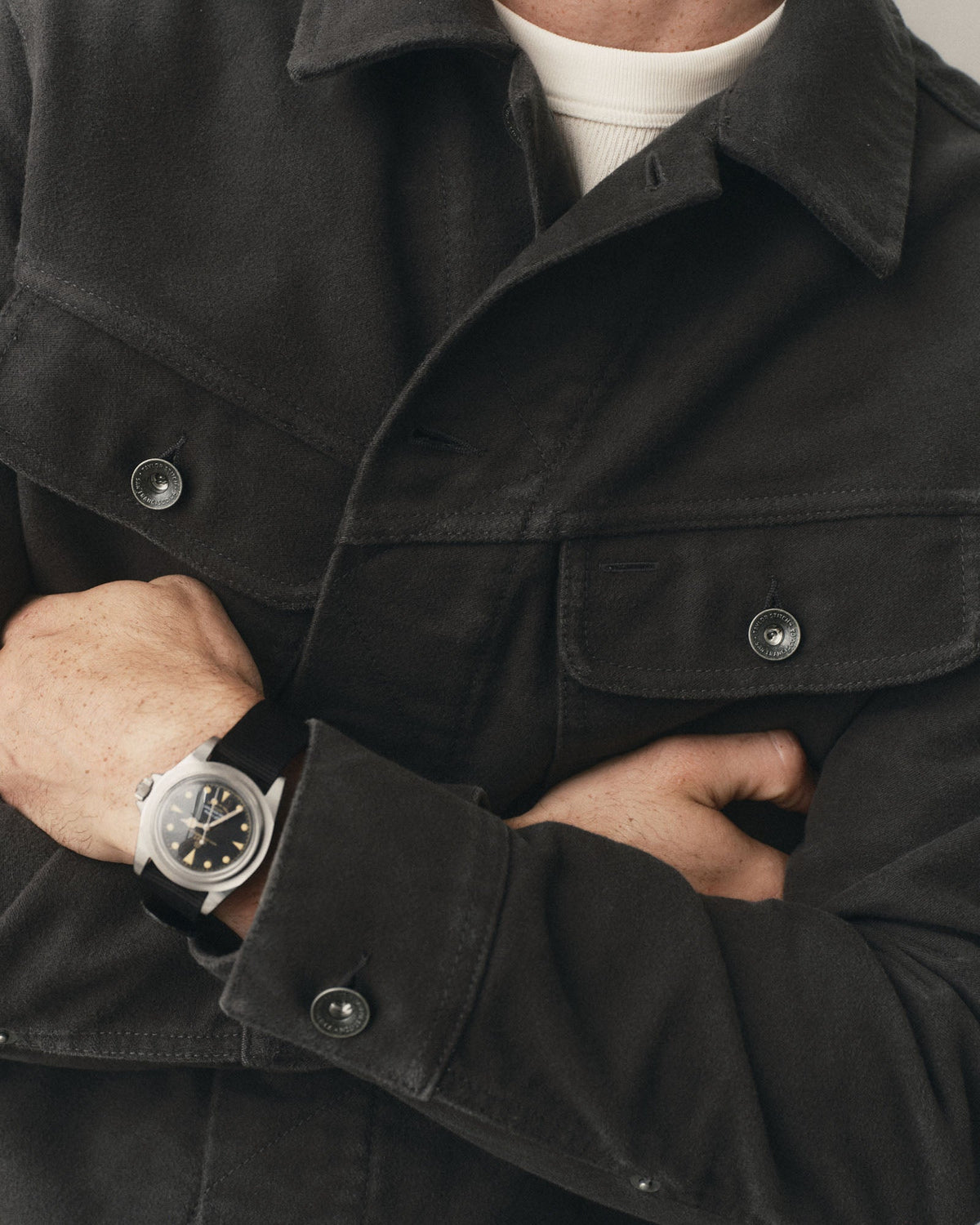 Taylor Stitch Long Haul Jacket in Faded Black Washed Moleskin