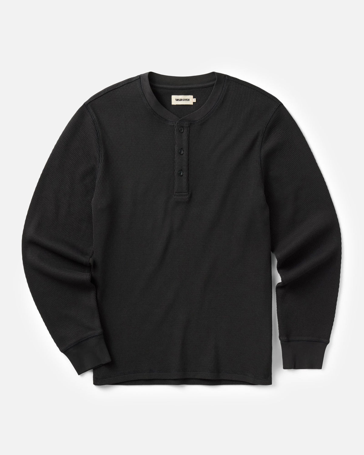 Taylor Stitch Organic Cotton Henley in Faded Black Waffle