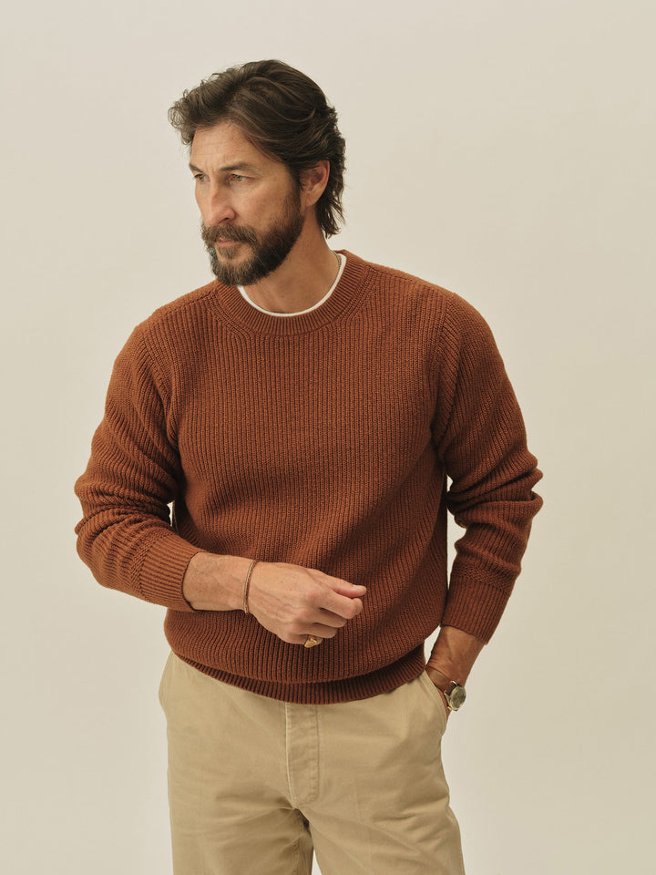 Buck Mason Seafarer Cotton Rib Crew in Tobacco