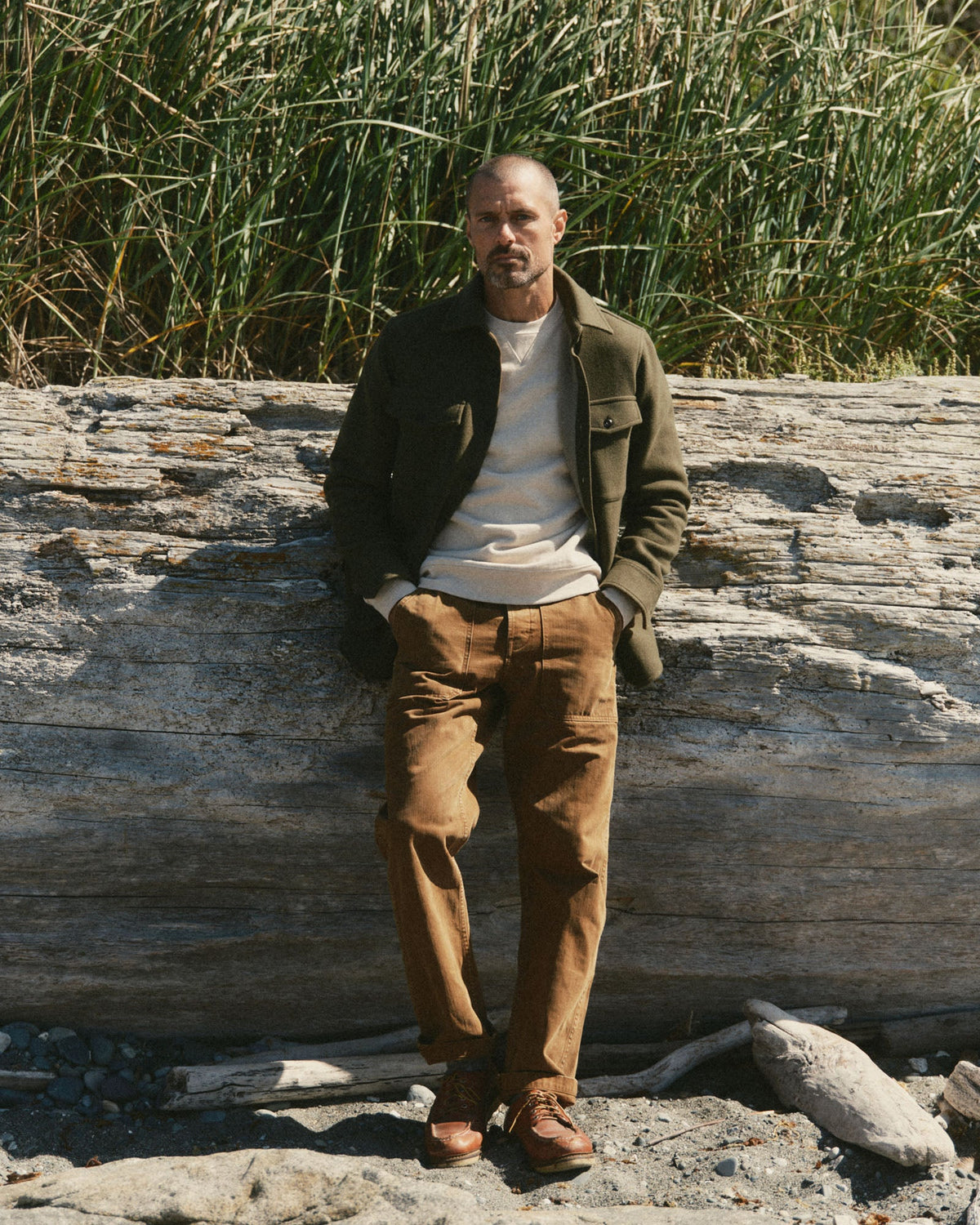Taylor Stitch Maritime Shirt Jacket in Heather Olive Wool