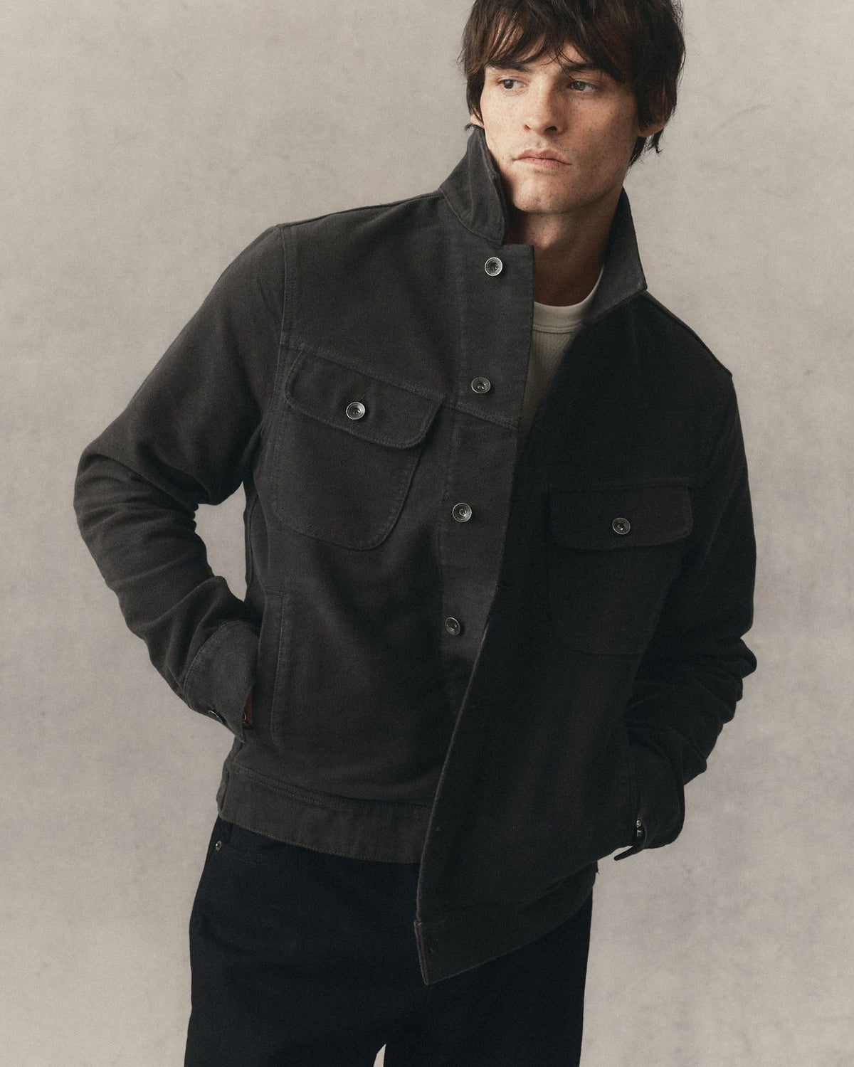 Taylor Stitch Long Haul Jacket in Faded Black Washed Moleskin