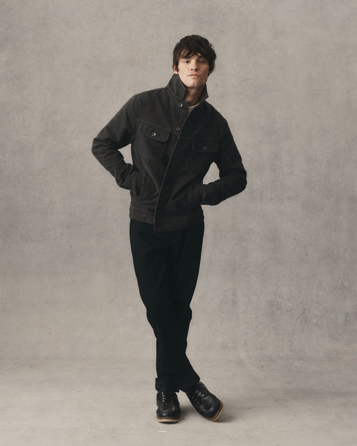Taylor Stitch Long Haul Jacket in Faded Black Washed Moleskin