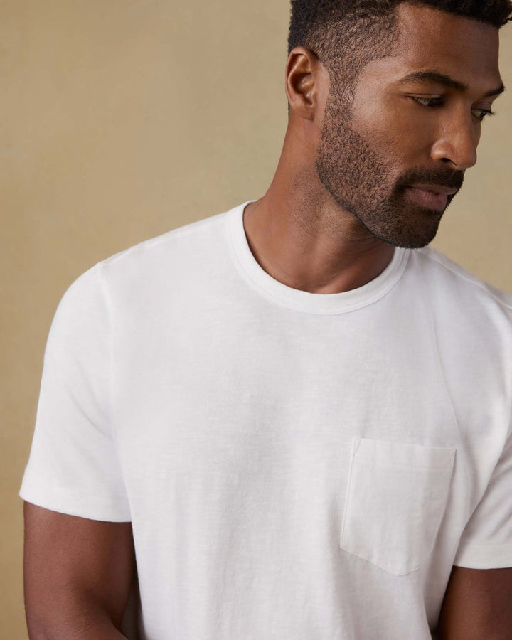 Faherty Sunwashed Regenerative Pocket Tee, Stapl studio still on linen