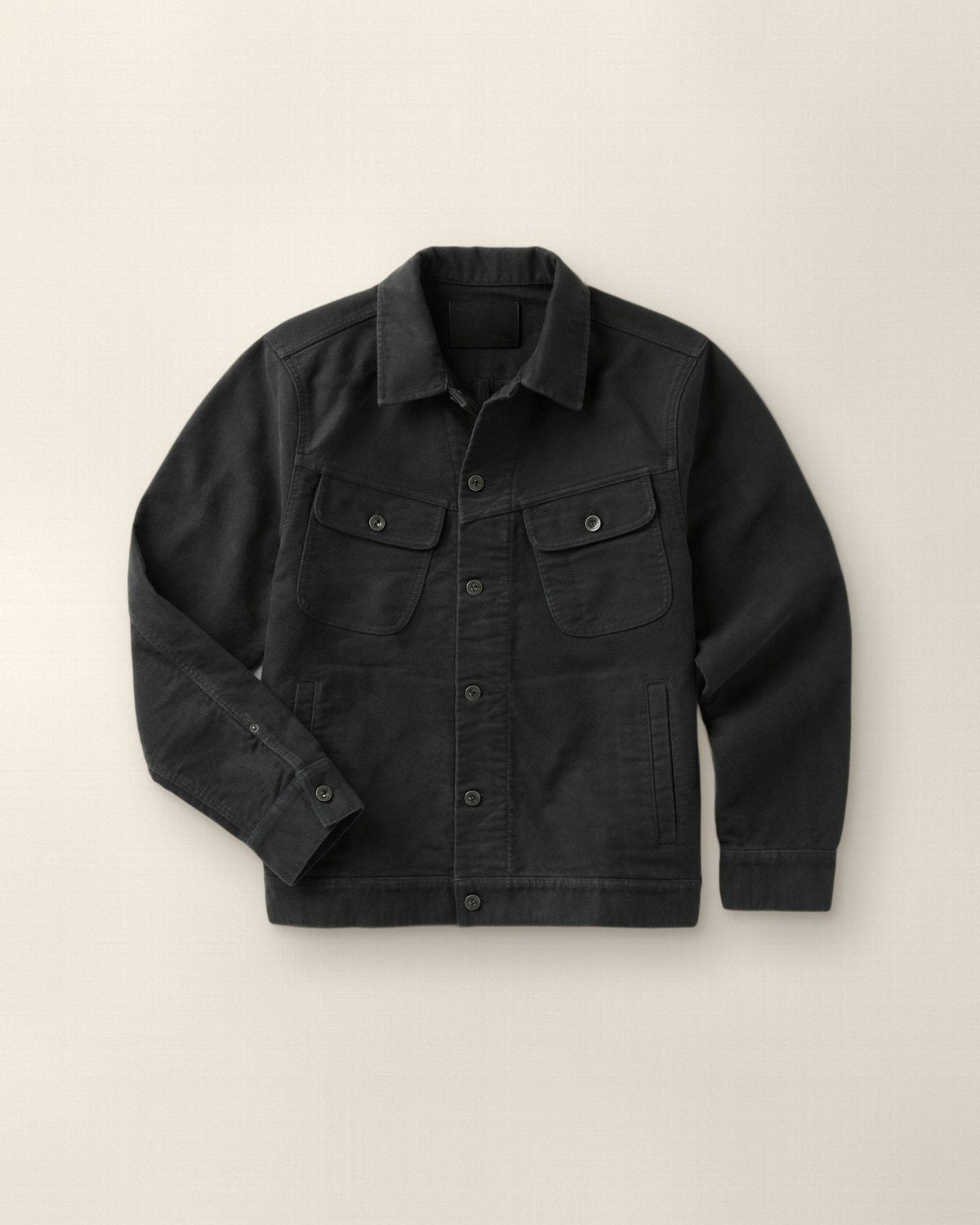 Taylor Stitch Long Haul Jacket in Faded Black Washed Moleskin, Stapl studio still